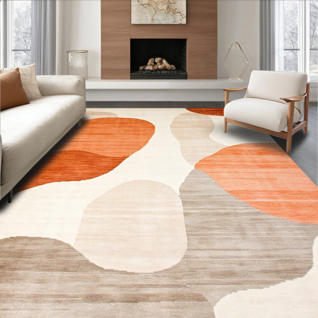 Abstract Beige Orange Shapes Rug