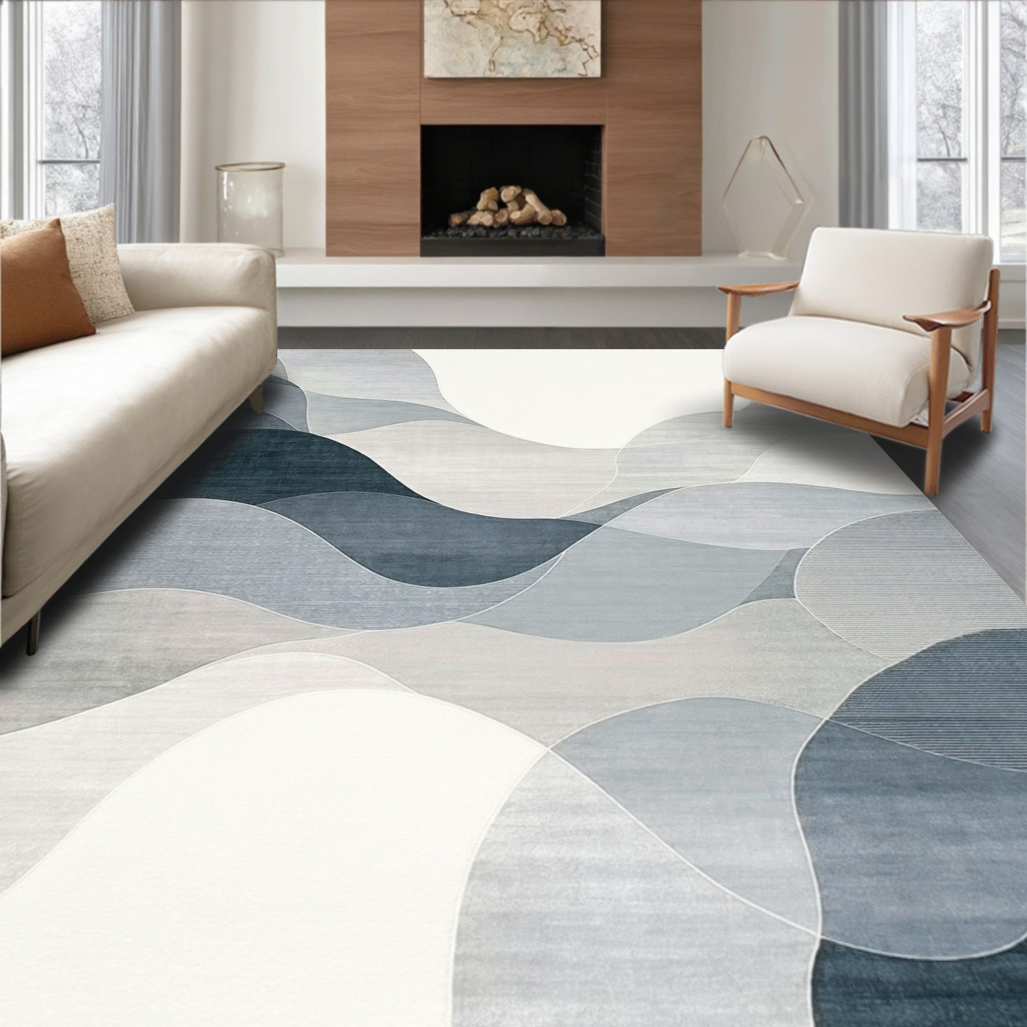 Abstract Layered Gray Waves Rug