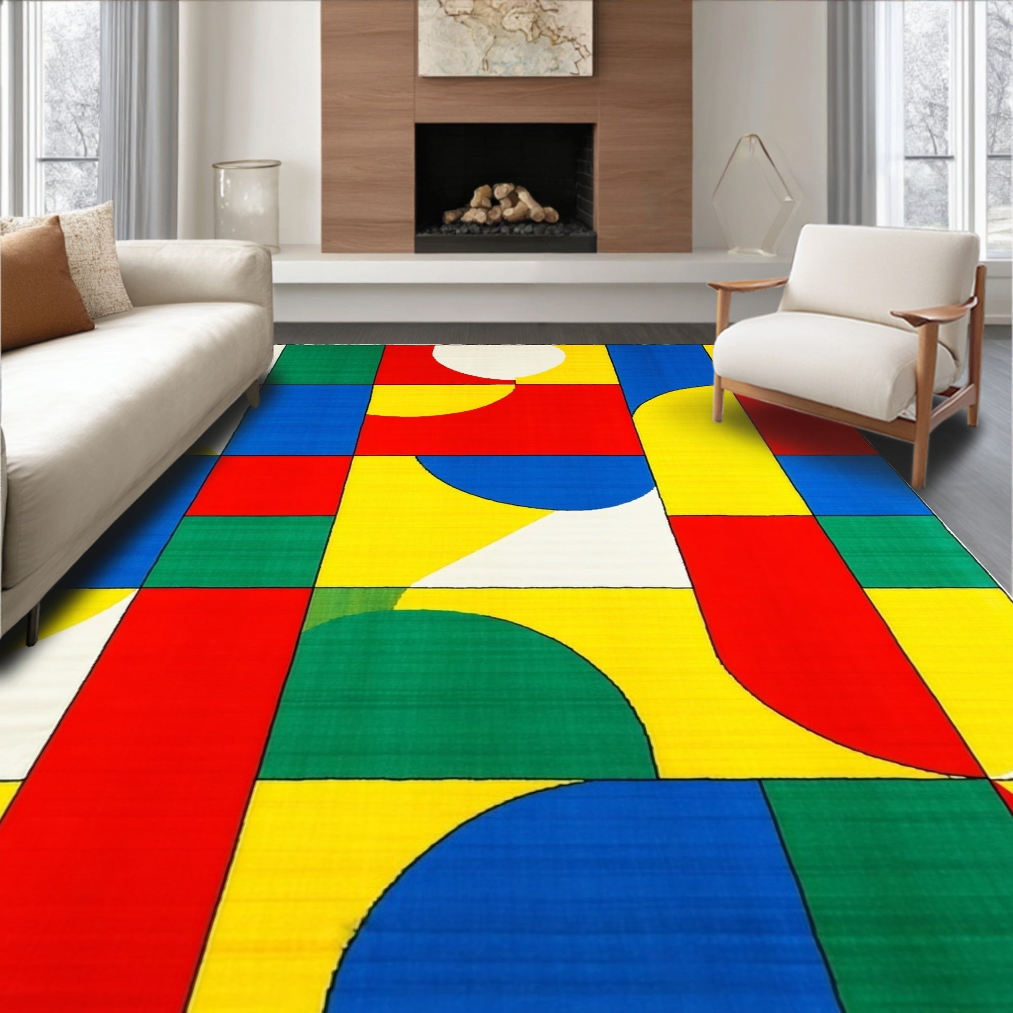 Abstract Primary Color Blocks Rug