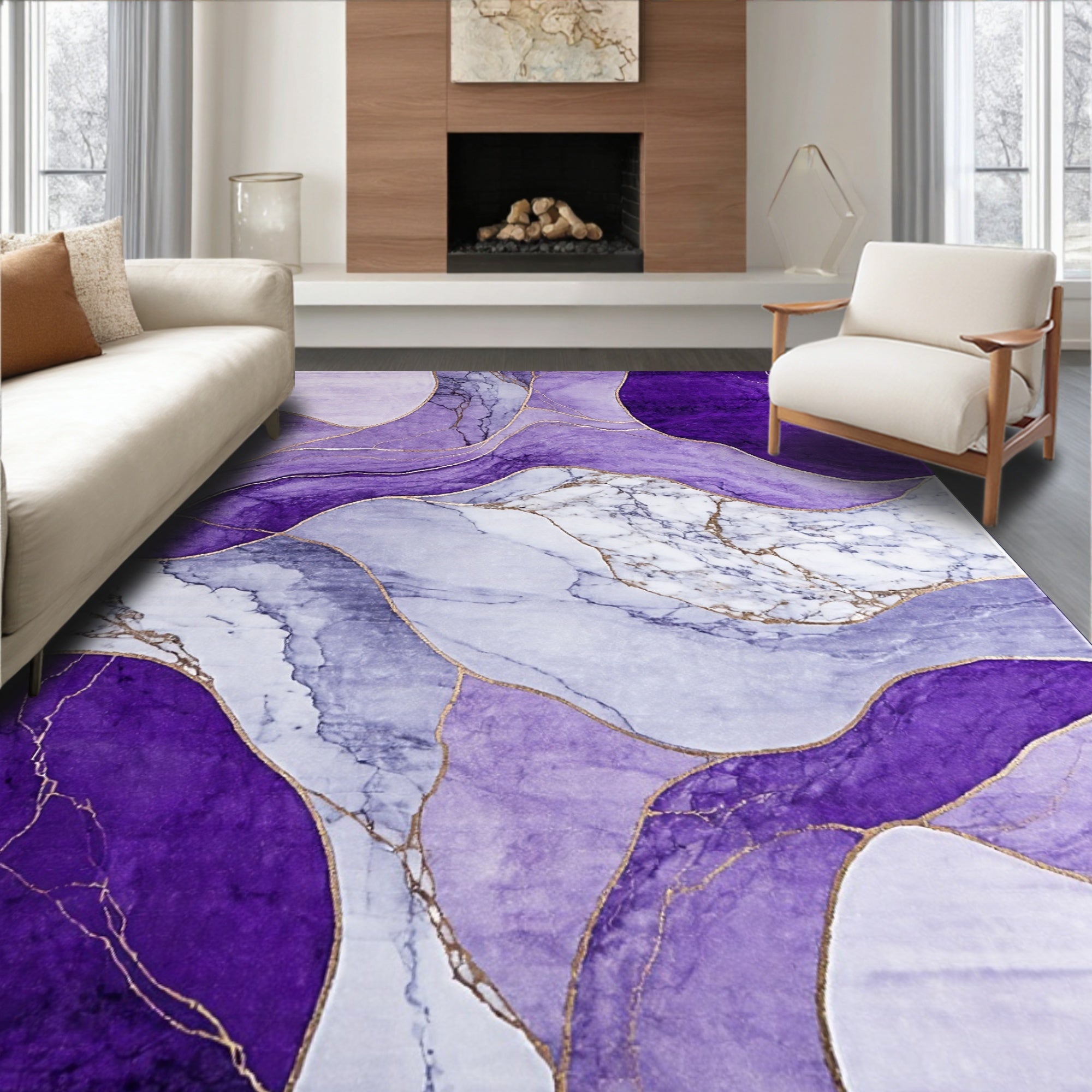 Abstract Amethyst Wave Pattern Rug