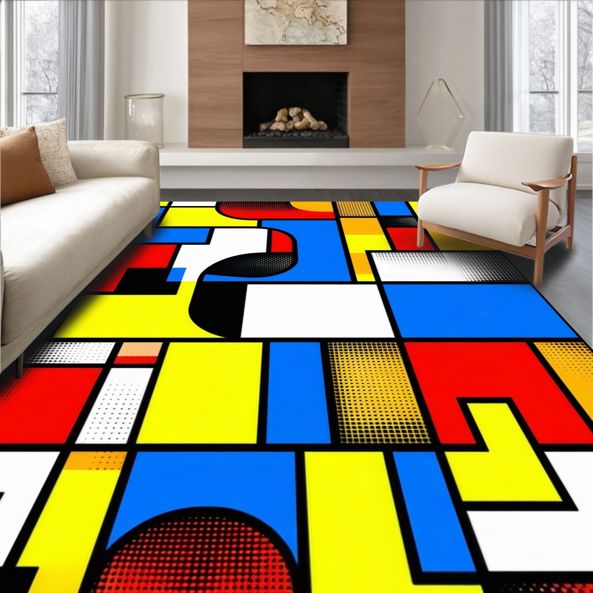 Abstract Geometric Shape Primary Colors Rug