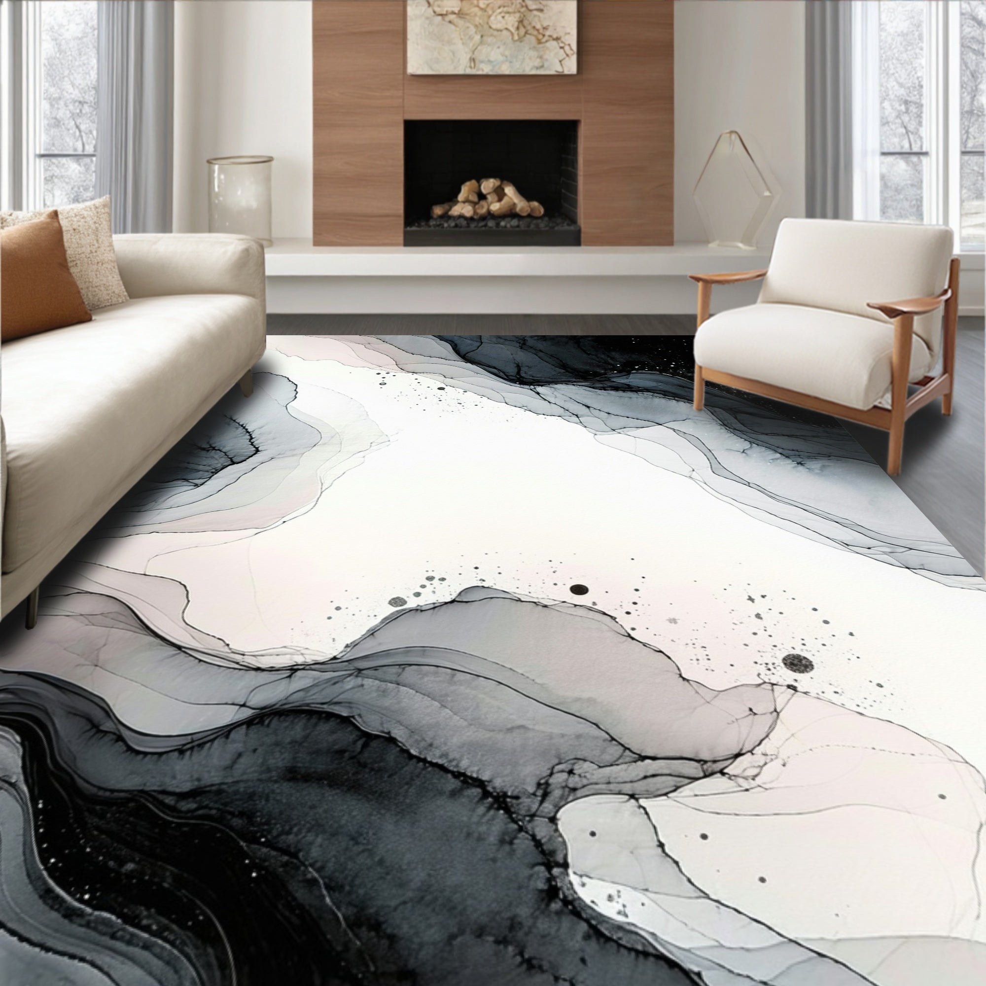 Abstract Ink Wash Swirl Pattern Rug