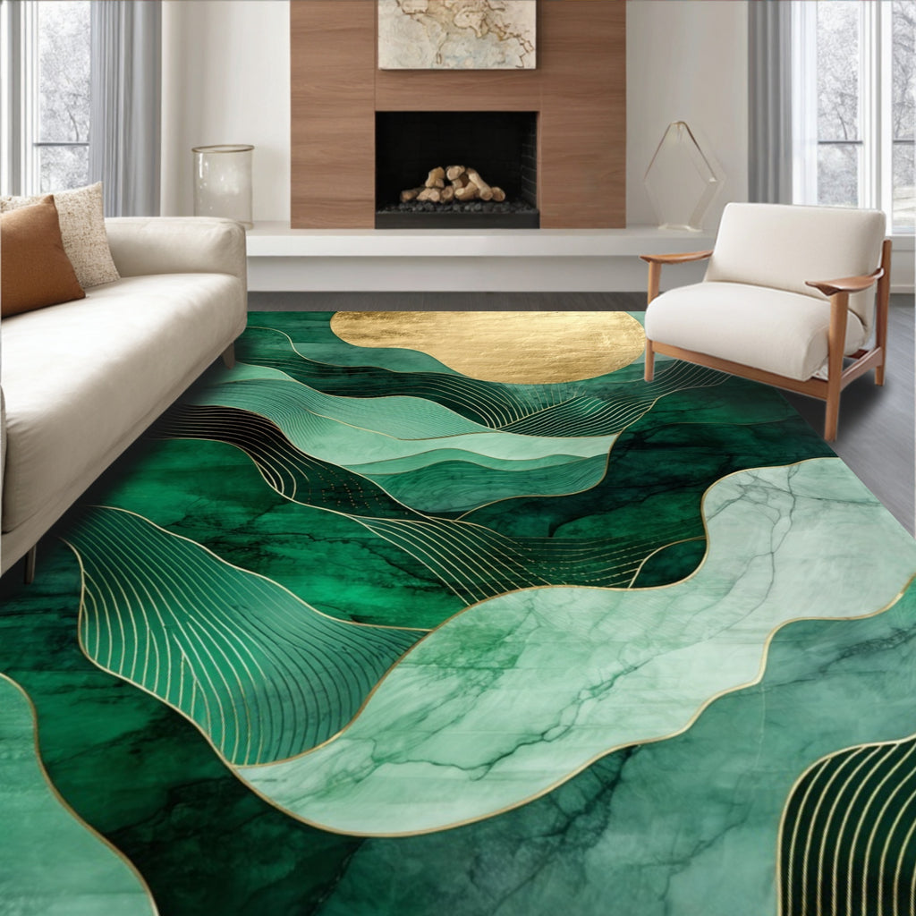 Abstract Green Gold Landscape Rug