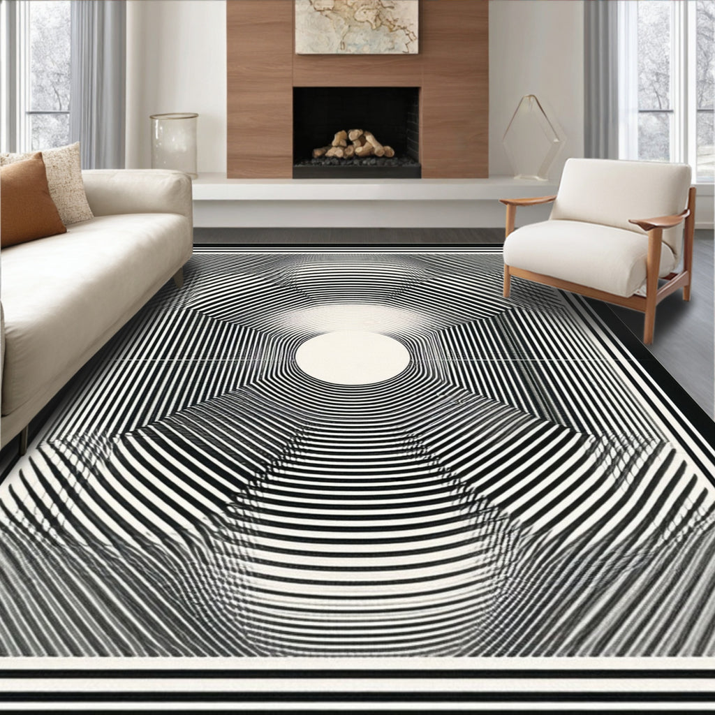 Abstract Black White Geometric Op Art Rug