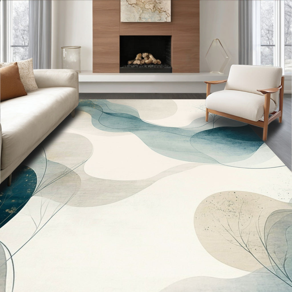 Abstract Flowing Watercolor Gold Accents Rug