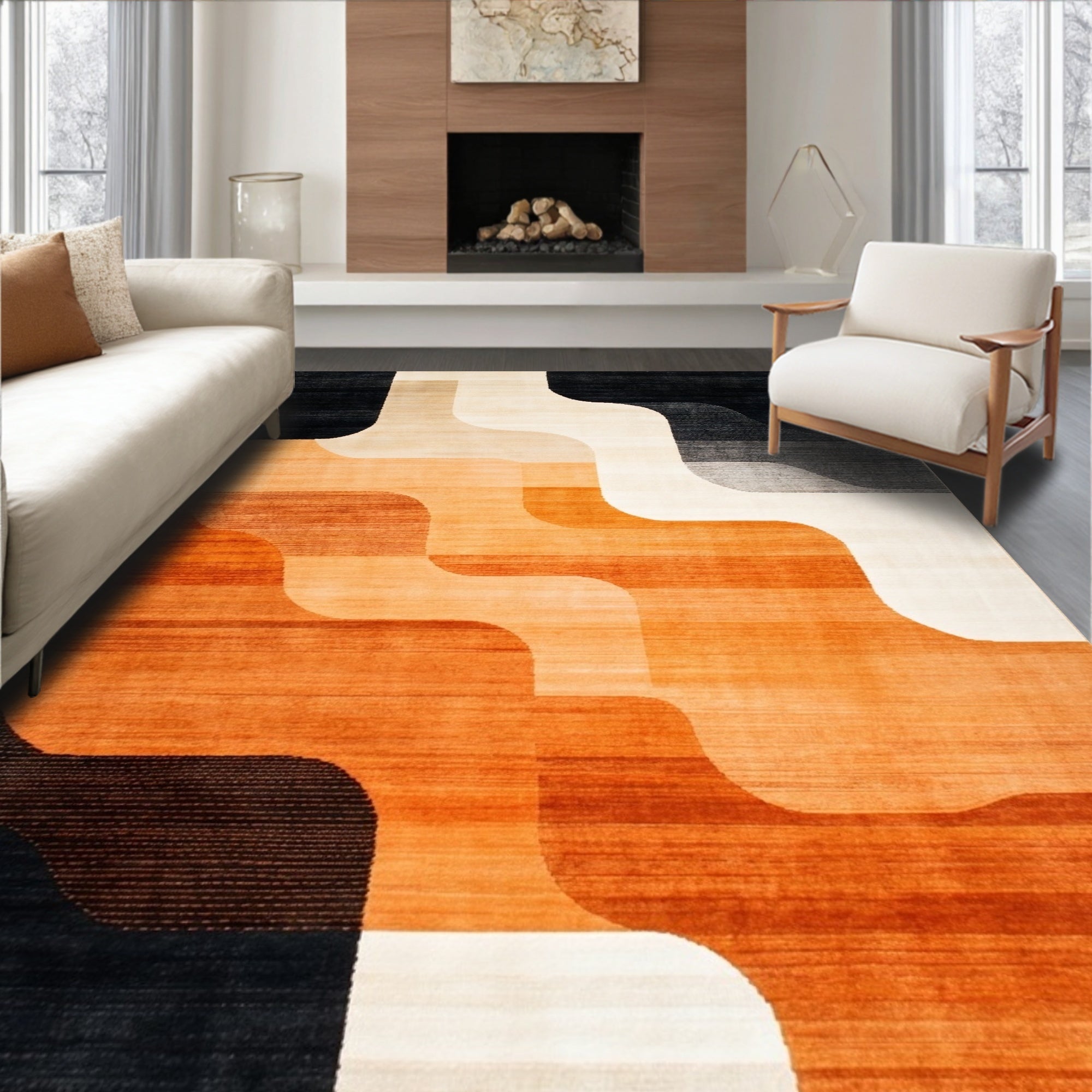 Abstract Orange Gradient Wave Rug
