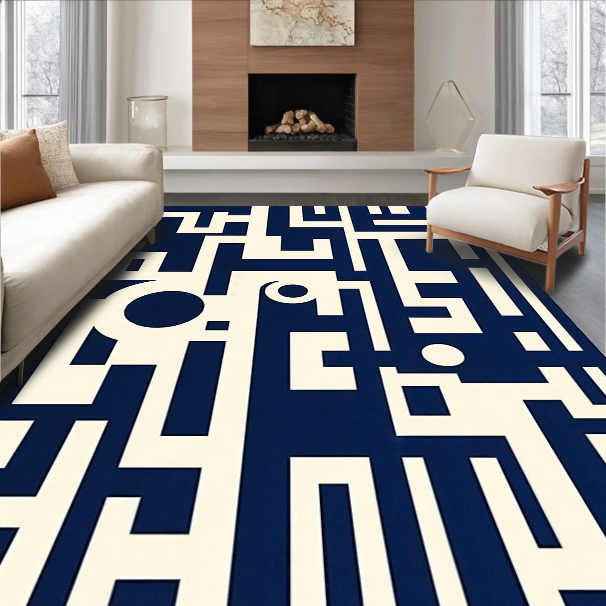 Abstract Geometric Maze Style Rug